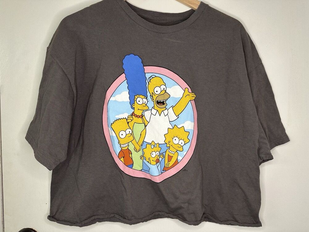 The Simpsons Graphic Shirt Women’s Size XLarge Gray Short Sleeve Cropped